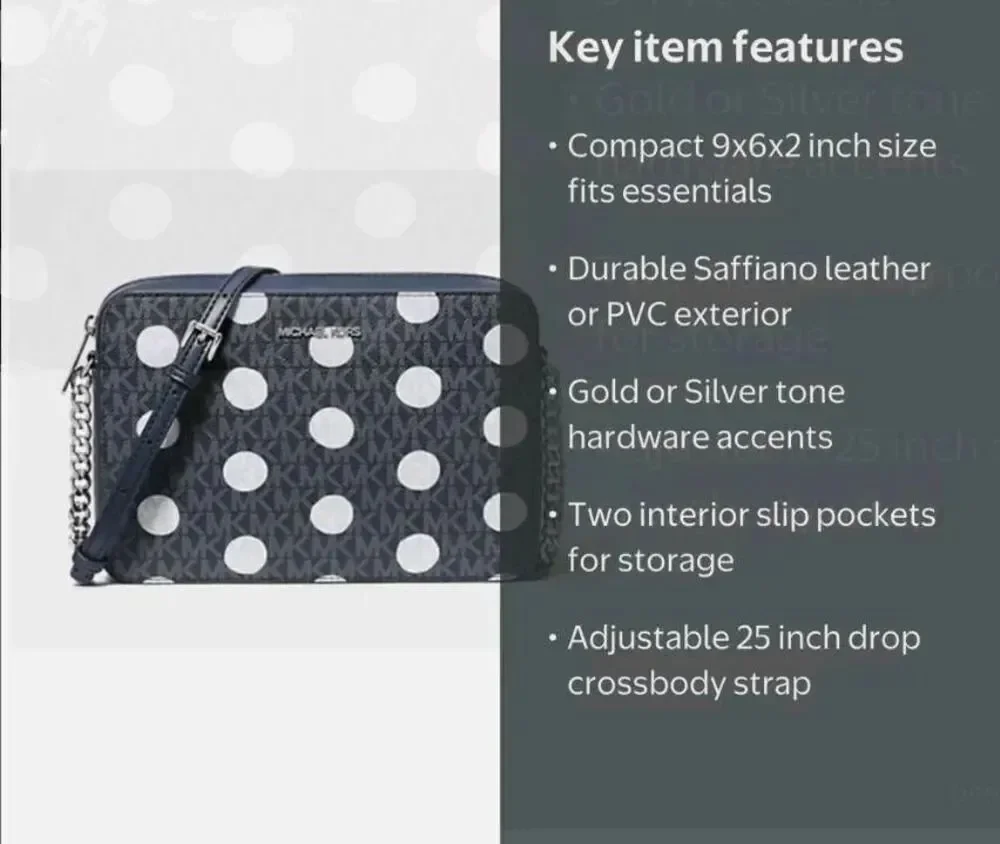 NWT~GIFT BOXED~MICHAEL KORS Large Jet Set Navy Polka Dot Sig Logo Crossbody Bag